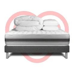 Pack sommier kit matelas Ressorts ensachés et mémoire de forme avec couette et oreillers