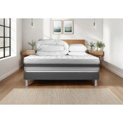 Pack sommier kit matelas Ressorts ensachés et mémoire de forme avec couette et oreillers