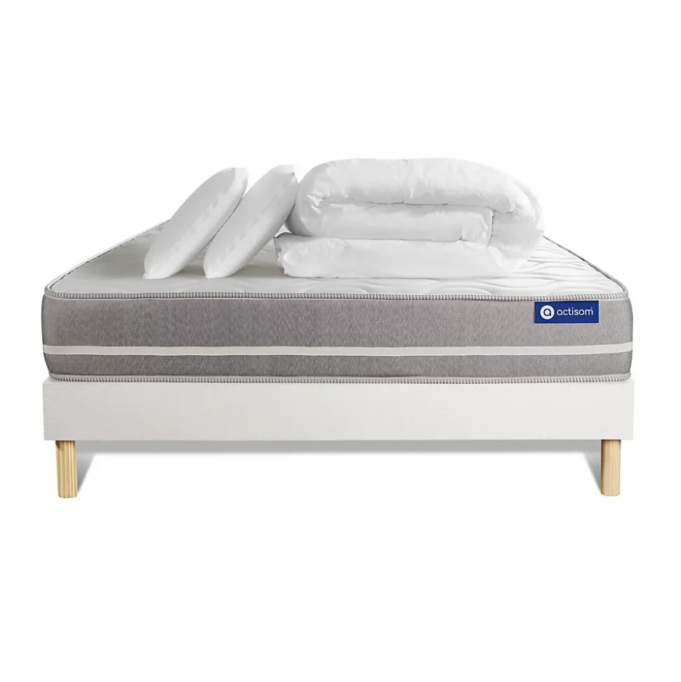 Pack sommier kit matelas Latex et mémoire de forme avec couette et oreillers