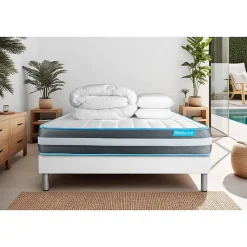 Pack sommier kit matelas Mémoire de forme avec couette et oreillers