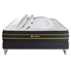 Pack sommier kit matelas Mémoire de forme et micro ressorts ensachés avec couette et oreillers