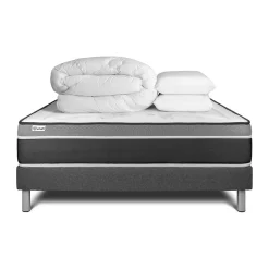 Pack sommier kit matelas Ressorts ensachés et mémoire de forme avec couette et oreillers