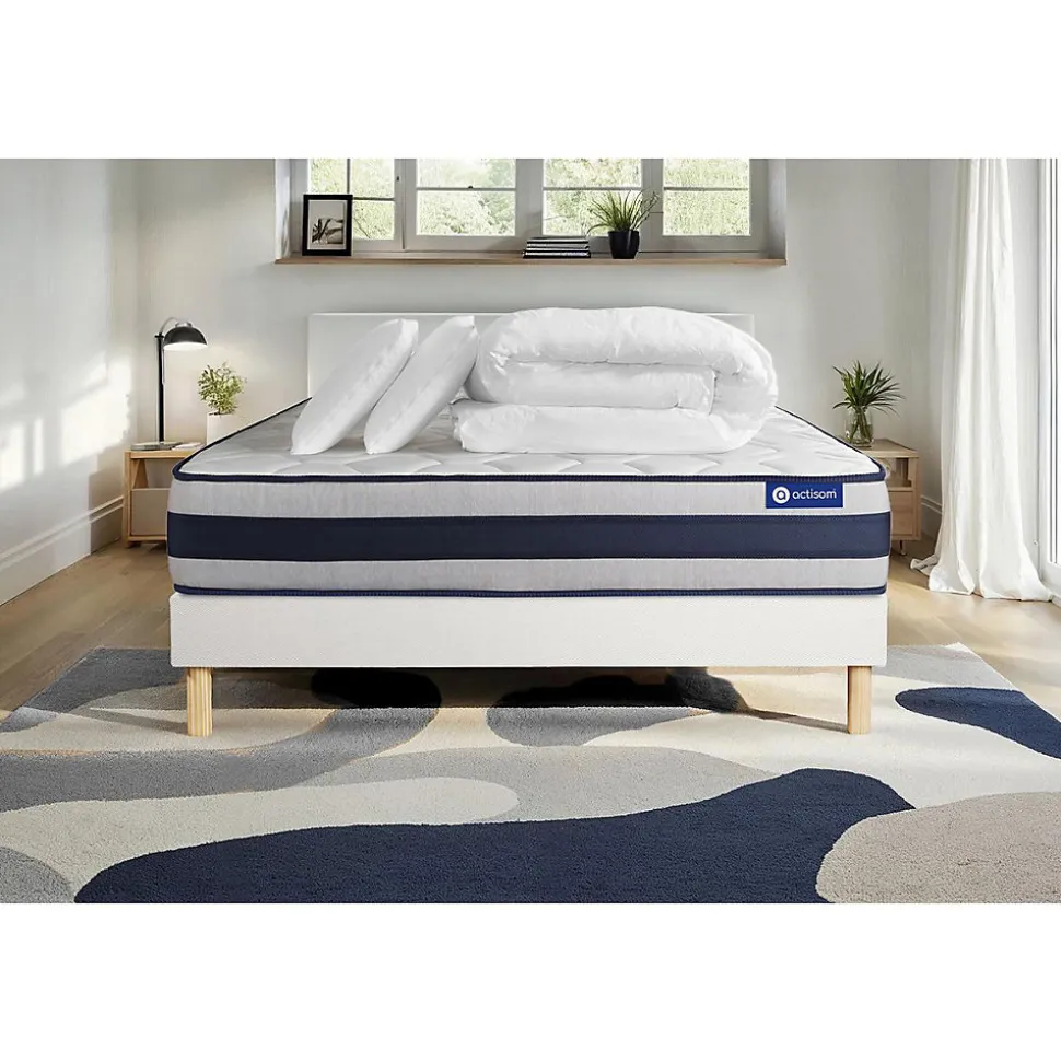 Pack sommier kit matelas Mémoire de forme avec couette et oreillers