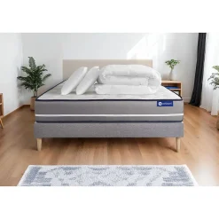 Pack sommier kit matelas Ressorts ensachés avec couette et oreillers
