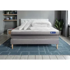 Pack sommier kit matelas Latex et mémoire de forme avec couette et oreillers