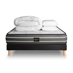 Pack sommier kit matelas Ressorts ensachés et mémoire de forme avec couette et oreillers