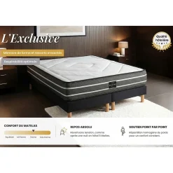 Pack sommier kit matelas Ressorts ensachés et mémoire de forme avec couette et oreillers