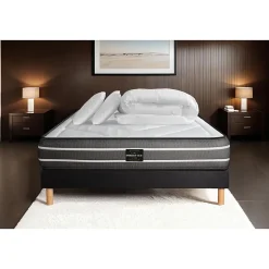 Pack sommier kit matelas Ressorts ensachés et mémoire de forme avec couette et oreillers