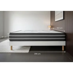 Pack sommier kit matelas Ressorts ensachés et mémoire de forme avec couette et oreillers