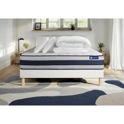 Pack sommier kit matelas Mémoire de forme avec couette et oreillers