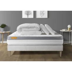 Pack sommier kit matelas Mémoire de forme avec couette et oreillers