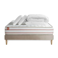 Pack sommier tapissier matelas Mémoire de forme avec couette et oreillers
