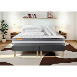 Pack sommier tapissier matelas Mémoire de forme avec couette et oreillers