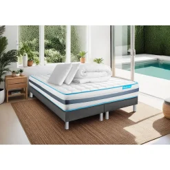Pack sommier tapissier matelas Ressorts ensachés avec couette et oreillers