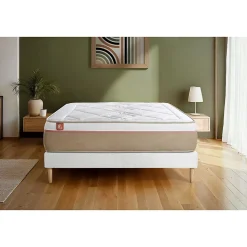 Pack sommier tapissier matelas Ressorts ensachés et mémoire de forme avec couette et oreillers