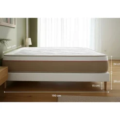 Pack sommier tapissier matelas Ressorts ensachés et mémoire de forme avec couette et oreillers