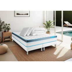 Pack sommier tapissier matelas Mémoire de forme avec couette et oreillers