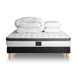 Pack sommier tapissier matelas Mémoire de forme avec couette et oreillers