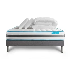 Pack sommier tapissier matelas Ressorts ensachés avec couette et oreillers