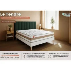 Pack sommier tapissier matelas Ressorts ensachés et mémoire de forme avec couette et oreillers