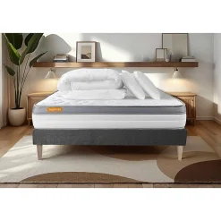 Pack sommier tapissier matelas Mémoire de forme avec couette et oreillers