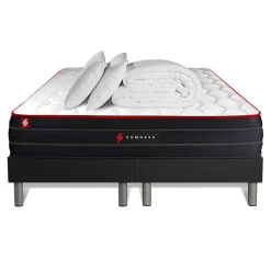 Pack sommier tapissier matelas Ressorts ensachés et mémoire de forme avec couette et oreillers