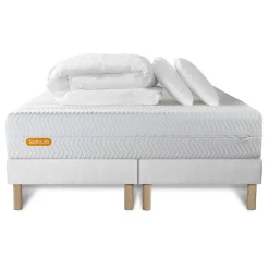 Pack sommier tapissier matelas Mémoire de forme avec couette et oreillers