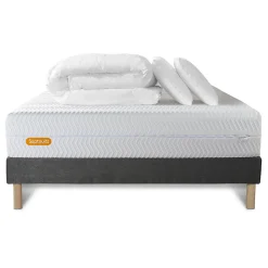 Pack sommier tapissier matelas Mémoire de forme avec couette et oreillers