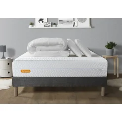 Pack sommier tapissier matelas Mémoire de forme avec couette et oreillers