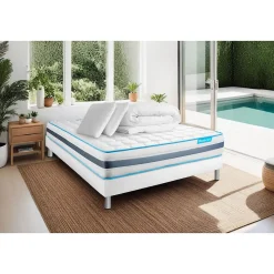 Pack sommier tapissier matelas Ressorts ensachés avec couette et oreillers