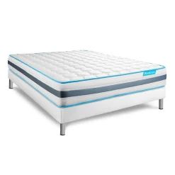 Pack sommier tapissier matelas Ressorts ensachés avec couette et oreillers