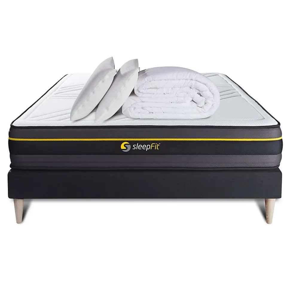 Pack sommier tapissier matelas Mémoire de forme avec couette et oreillers