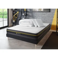 Pack sommier tapissier matelas Mémoire de forme avec couette et oreillers
