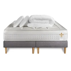 Pack sommier tapissier matelas Ressorts ensachés et mémoire de forme avec couette et oreillers