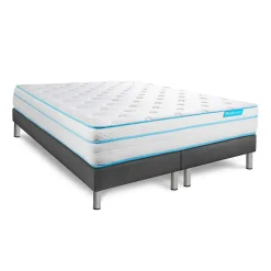 Pack sommier tapissier matelas Ressorts ensachés et mémoire de forme avec couette et oreillers
