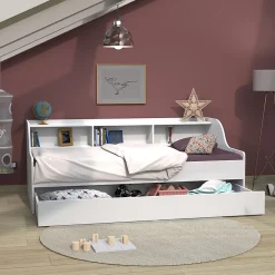 PALMA Lit enfant contemporain mélaminé blanc - l 90 x L 190 cm