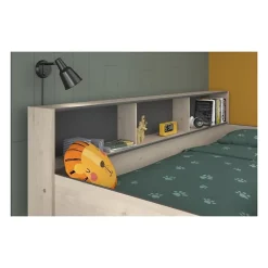 PARISOT Lits superposes enfant - Decor Chene Jackson et Gris Ombre - Sommiers inclus - 2 x 90 x 200 cm - JIM