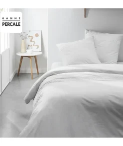 Parrure de lit TODAY Prestige - 240 x 260 cm - 2 personnes - 100% Percale finition macramé - Craie