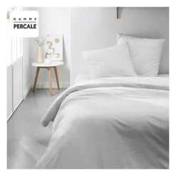 Parrure de lit TODAY Prestige - 220 x 240 cm - 2 personnes - 100% Percale finition macramé - Craie