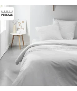 Parrure de lit TODAY Prestige - 220 x 240 cm - 2 personnes - 100% Percale finition macramé - Craie