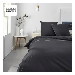 Parrure de lit TODAY Prestige - 220 x 240 cm - 2 personnes - 100% Percale Finition dentelle - Fusain