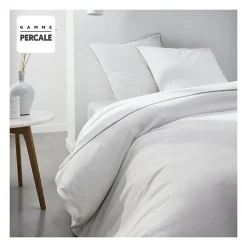 Parrure de lit TODAY Prestige - 220 x 240 cm - 2 personnes - 100% Percale Finition dentelle - Craie