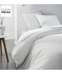 Parrure de lit TODAY Prestige - 220 x 240 cm - 2 personnes - 100% Percale Finition dentelle - Craie