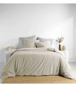 PARURE 3 P. 240 x 220 CM COTON LAVE UNI 57 FILS LINETTE LIN - 220x240cm - Lin