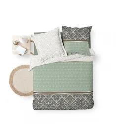 PARURE 3 P. 240 x 220 CM PERCALE IMP. 78 FILS ALLOVER BELOR - 220x240cm - Vert kaki