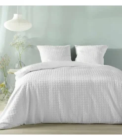 Parure 3 pièces 220x240cm gaufré blanc - 220x240cm - Blanc