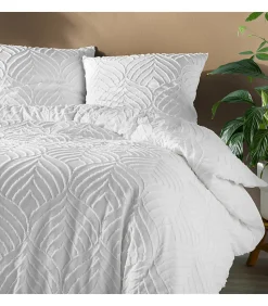 Parure 3 pièces 240x260cm tufté blanc - 240x260cm - Blanc