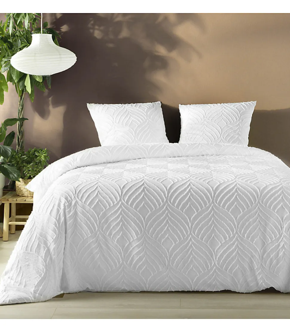 Parure 3 pièces 240x260cm tufté blanc - 240x260cm - Blanc