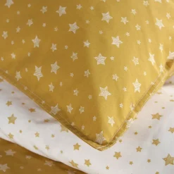 Parure de couette 140 x 200 "Happy Stella" Réversible 100% Coton / 57 Fils/cm² - Jaune