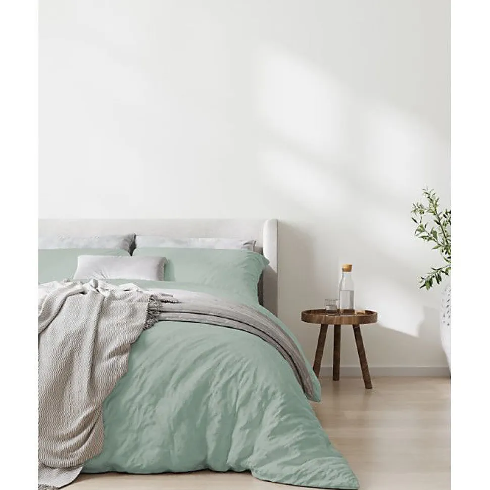 Parure de couette "Drift" pur coton teint lavé 57 fils/cm² toutes dimensions - Vert - Parure de couette 200 x 200 cm + 2 Taies d'o